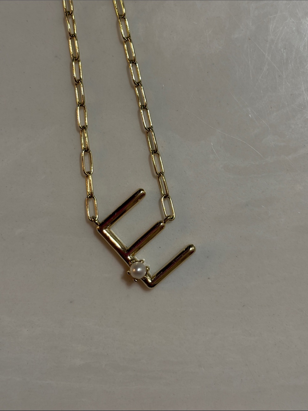 Kendra Scott Gold Initial E Necklace with Pearl Accent